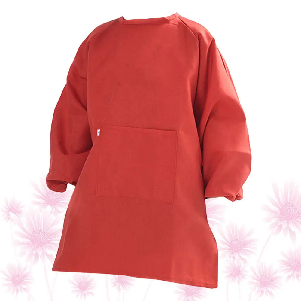 

1Pcs Painting Smock Long Sleeve Apron Clothes Protector Red M Reusable Adjustable Fast Drying Protects from Watercolor