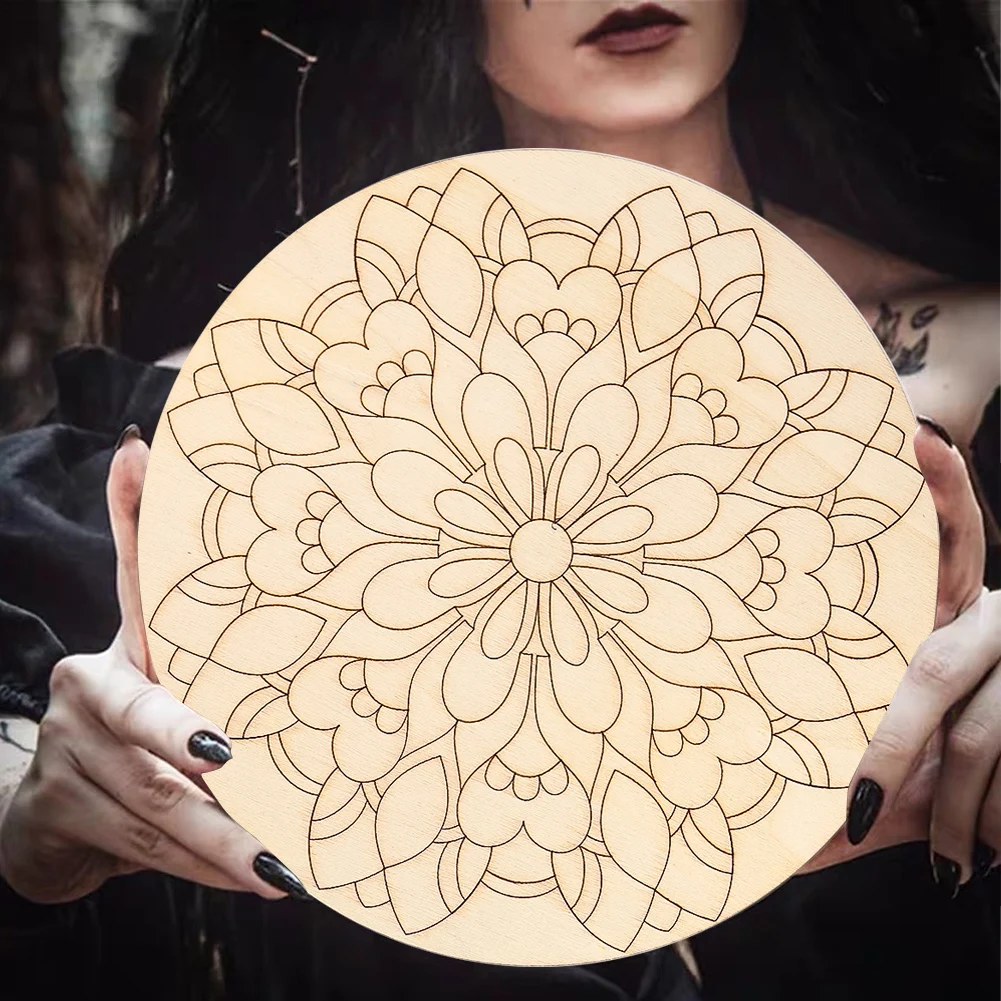 20cm Round Mandala Laser Engraving Plate Anti-scald Heat Insulation Coffee Coasters Wooden Crafts Ornaments Home Decoration