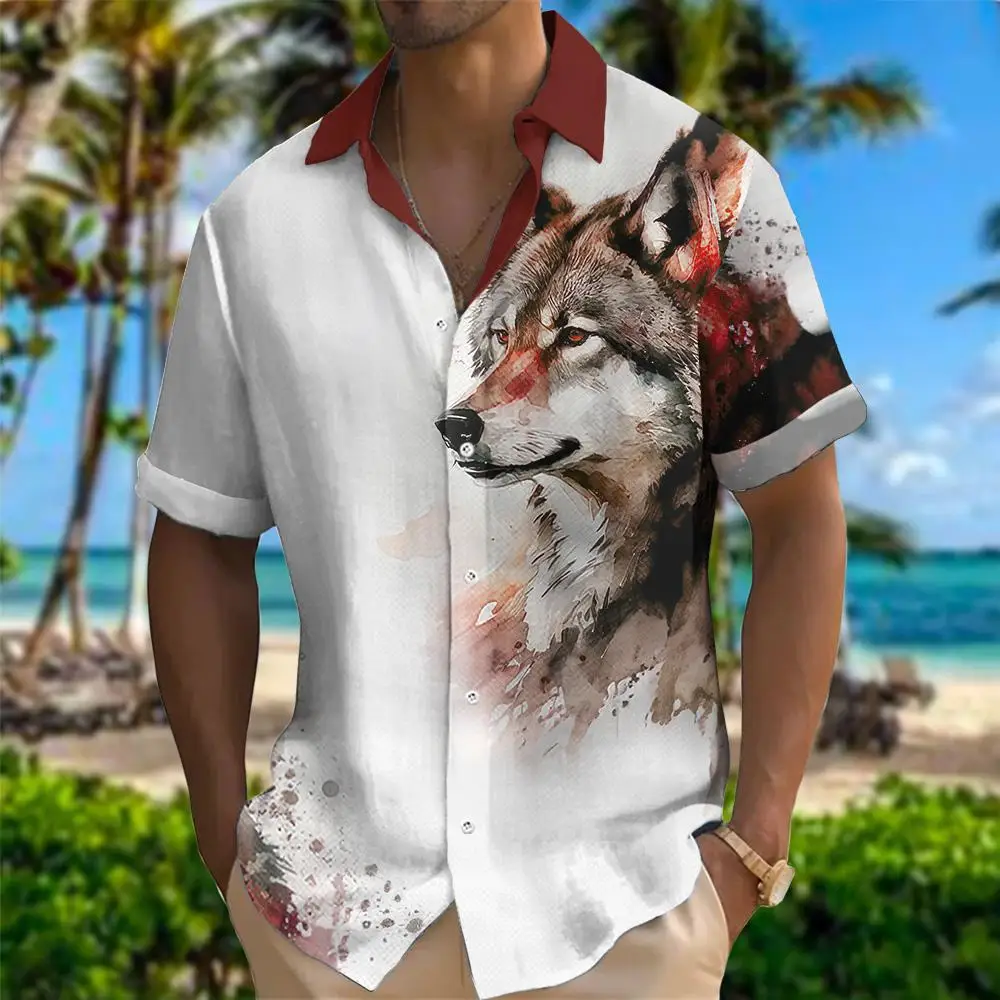 2024 Hawaiian Shirt Men Daily Tshirt Animal Wolf Lion 3d Print Street Men\'s Shirts Casual Shirt For Men Fashion Men\'s Clothing