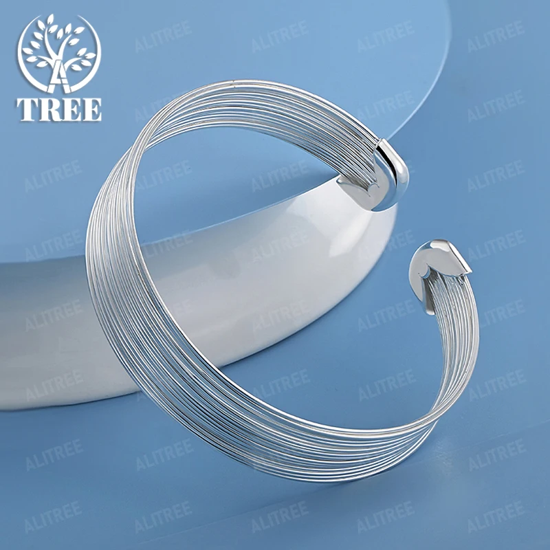 

Trendy 925 Sterling Silver Multi-line Opening Bangle For Man Women Fashion Jewelry Birthday Engagement Party Gift Accessories