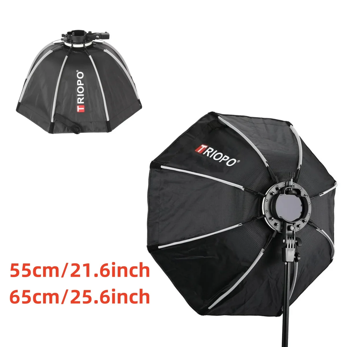 

TRIOPO 55cm/21.6in 25.6inch/65cm Portable Octagon Softbox Reflector with Soft Cloth and S Bracket,For Godox V1, AD200 Pro