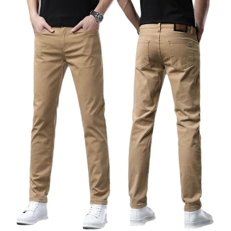카키색 청바지 남성 스트레치 트렌드 라이트 럭셔리 슬림핏 캐주얼 패션 2025 봄/여름 하이엔드 남성 바지