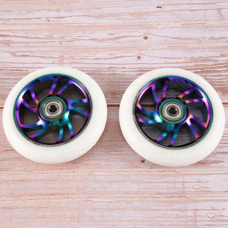 2Pcs 110Mm Scooter Wheels Replacement Aluminum Wear-Resistant PU Stunt Scooter Parts Kick Scooter Accessories