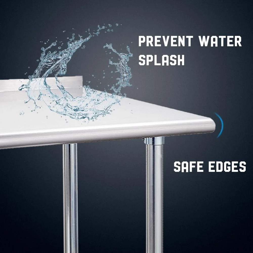 Stainless Steel Prep Table Commercial Work Table with Backsplash and Undershelf for Kitchen Restaurant 24"D x 72"W x 34"H