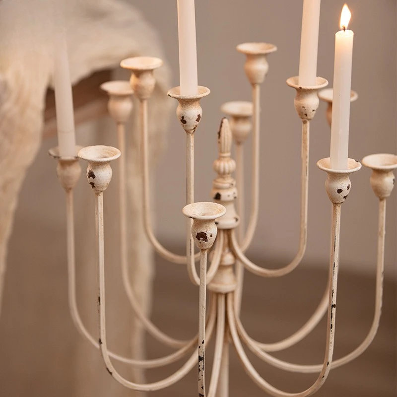 French Scrollwork Candelabra with 5 Arms - Romantic Dinner Photoshoot Prop Vintage Wedding Chapel Lighting Fixture