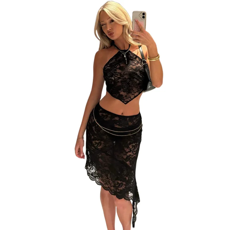 مثير الدانتيل انظر صعبة Svel Ne معلقة أعلى ort تنورة مجموعة 2025 صيف جديد وصول عبر الحدود حار فتاة الزي #5