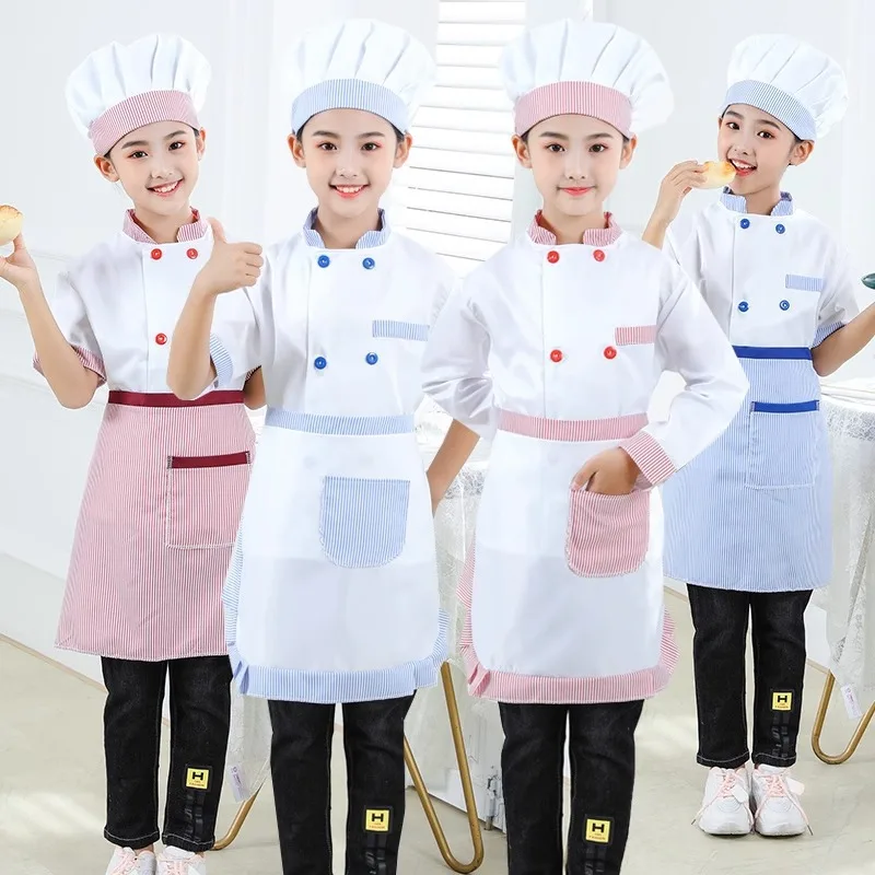 

Kids Chef Costume Boys Girls Cook Uniform Set Jacket and Apron Hat Restaurant Stage Cosplay Clothes