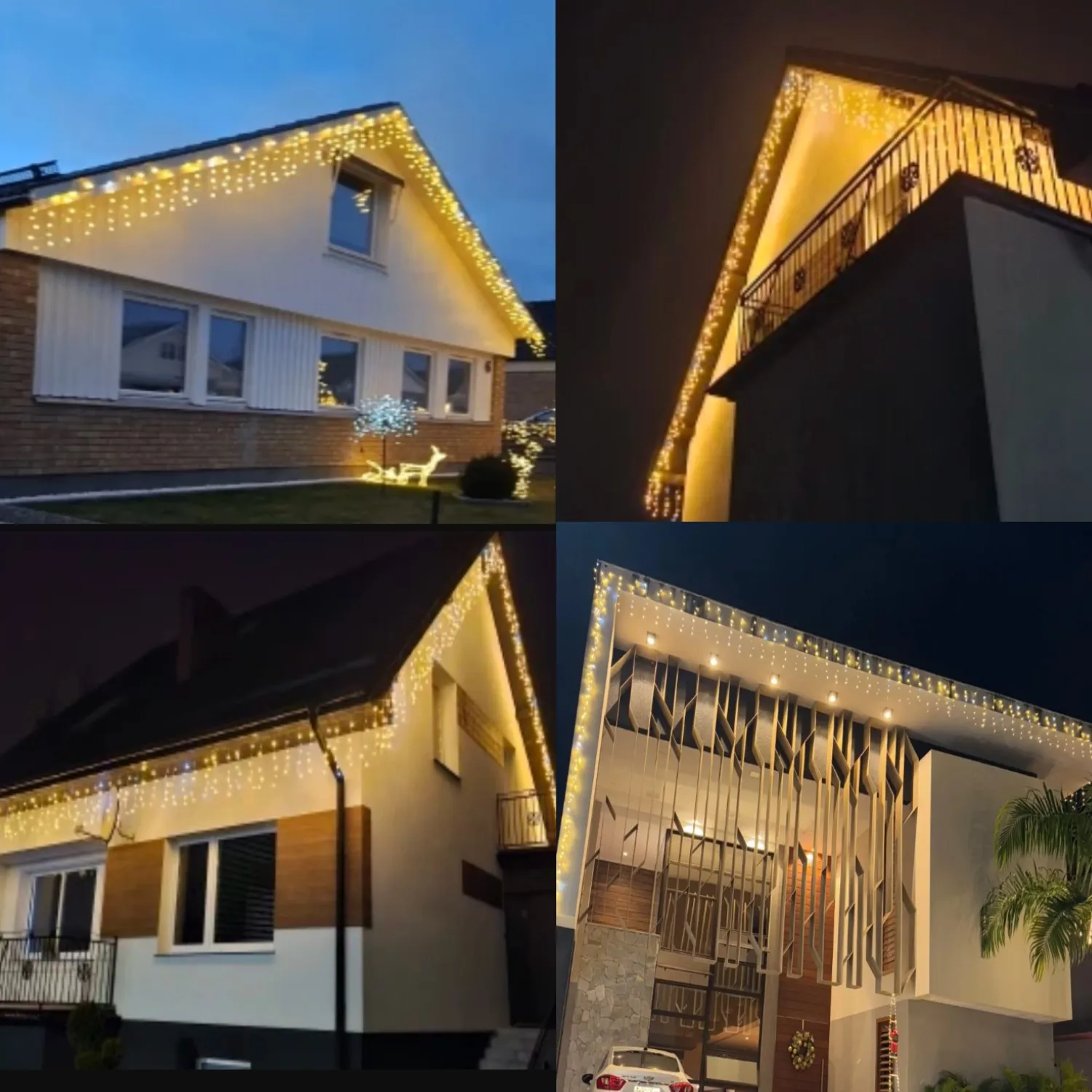 أضواء سلسلة جليد في الهواء الطلق مع لمبات بيضاء متألقة مثل النجوم، زينة عيد الميلاد أضواء LED الجنية لمنزل ساحة الحديقة