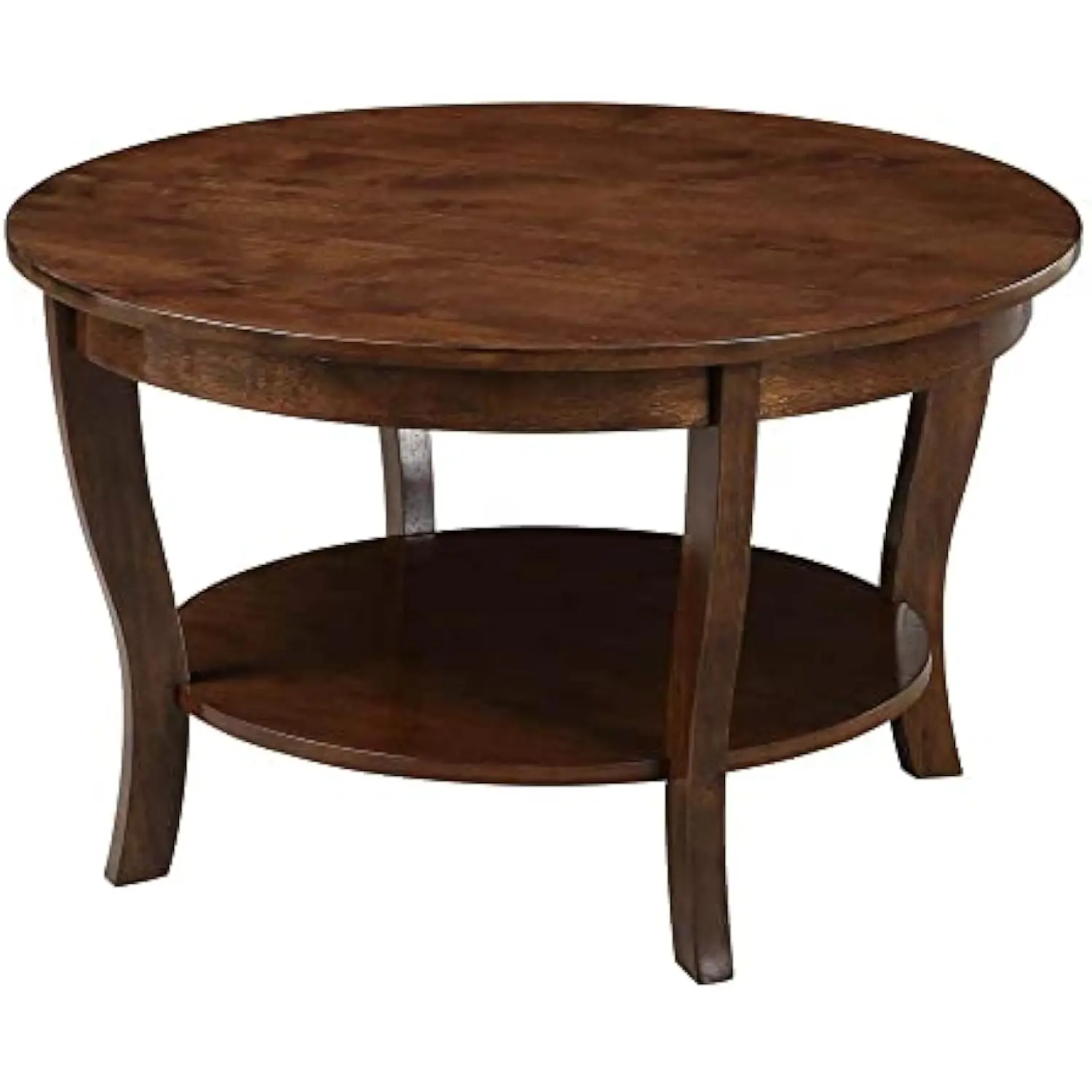 

American Heritage Round Coffee Table 30 - Classic Living Room Table with Storage Shelf, Traditional Round Family Room Center T