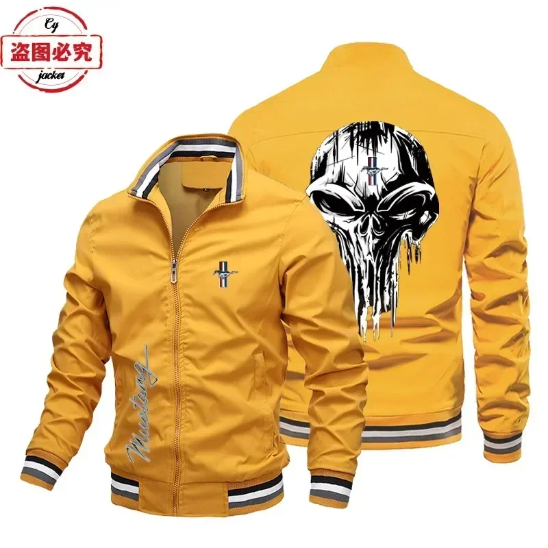 European size car logo printed jacket long sleeved Mustang men's spring and autumn cardigan standing collar jacket racing suit