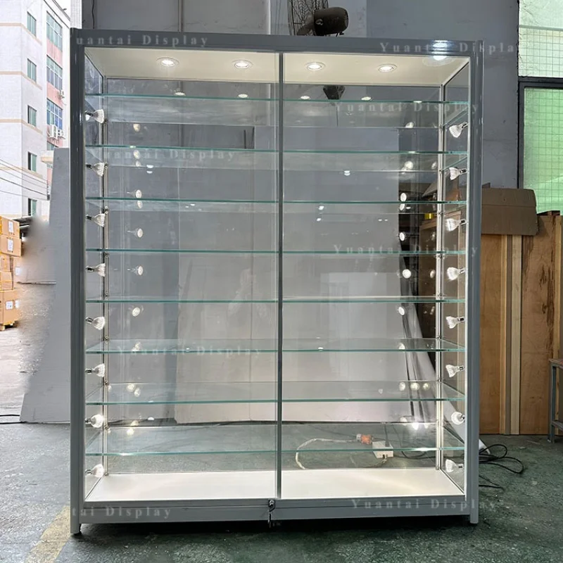 

Custom. factory direct sale jewelry glass display showcase cabinet aluminum furniture with LED lights for boutique shop