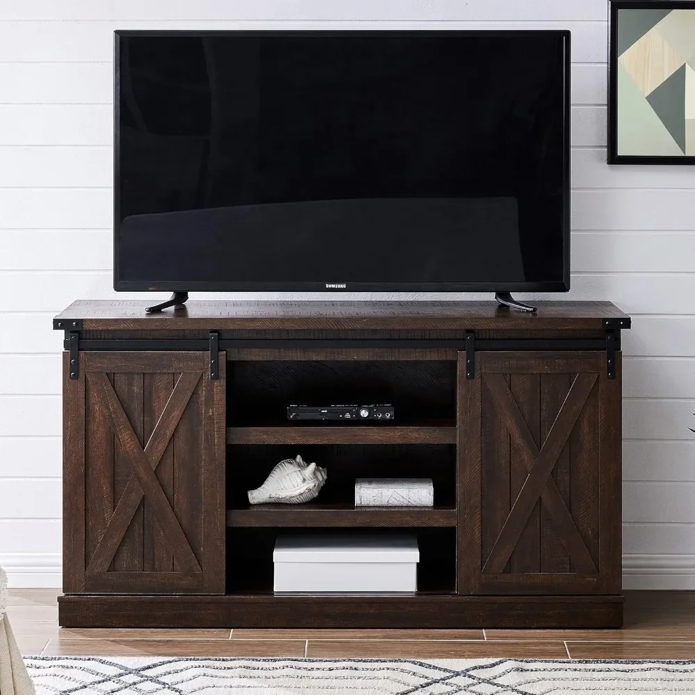 

Farmhouse TV Stand for 65 Inch TV, Wooden Entertainment Center with Barn Door & Storage – Rustic Media Console