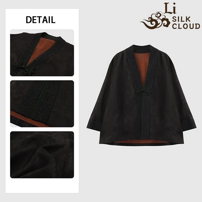 Handmade Traditional Silk New Xiangyunsha Coat-Chinese Style Li Silk Cloud Natural Dyed Gambiered Guangdong Silk Loose Outerwear