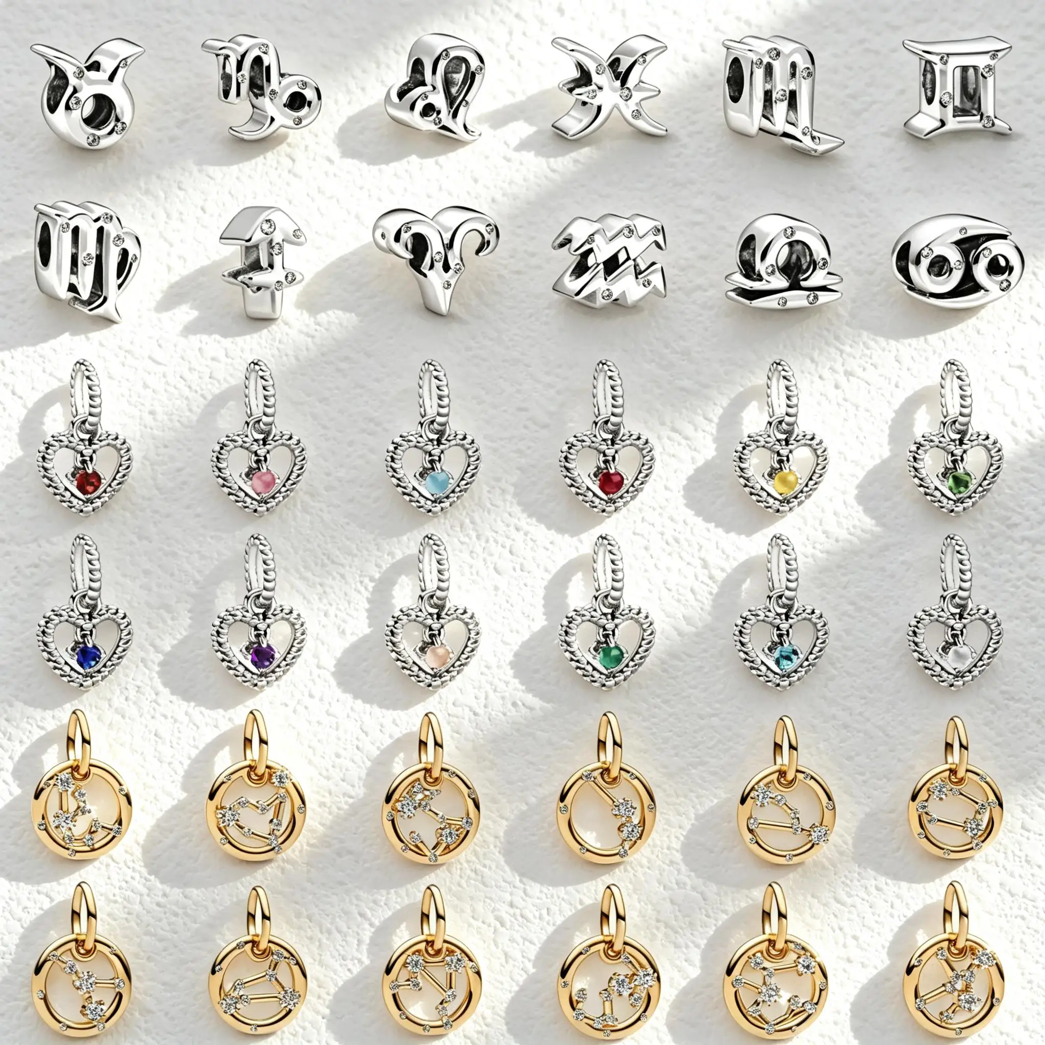 S925 Silver Talisman, Zircon Pendant Beads With Twelve Zodiac Symbols, Used for DIY Bracelets, Necklaces, Handmade Jewelry Gifts