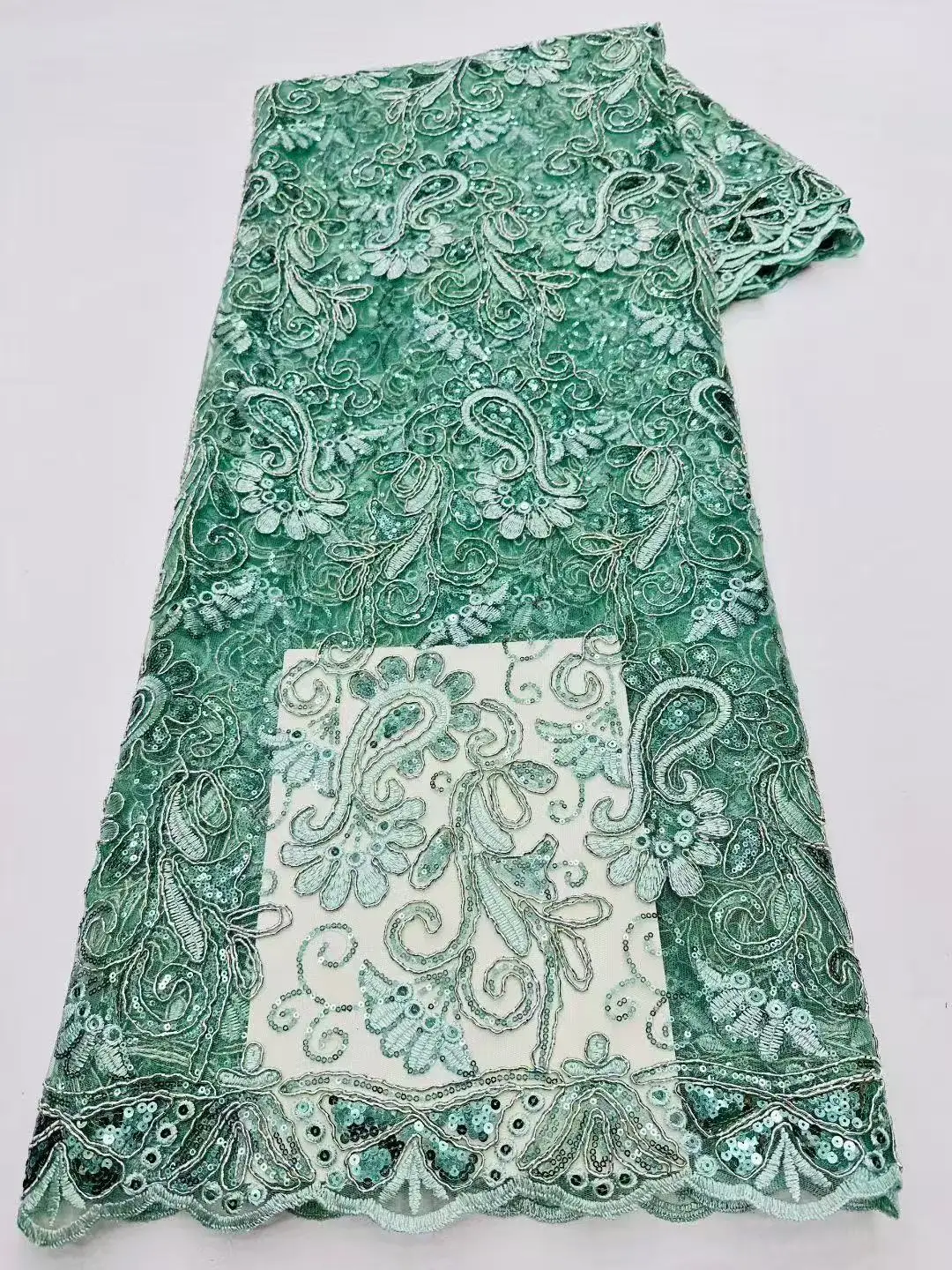 

African Sequins Lace Fabric 2025 High Quality French Mesh Tulle Lace 5Yards Nigerian Lace Fabric For Woman Wedding Dress