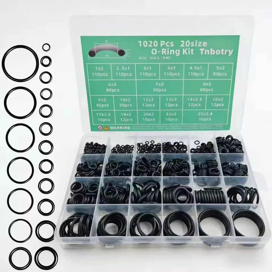 1020Pcs nitrile silicone O-rings, wear-resistant and oil-resistant repair gasket rings, maintenance box sealing ring set