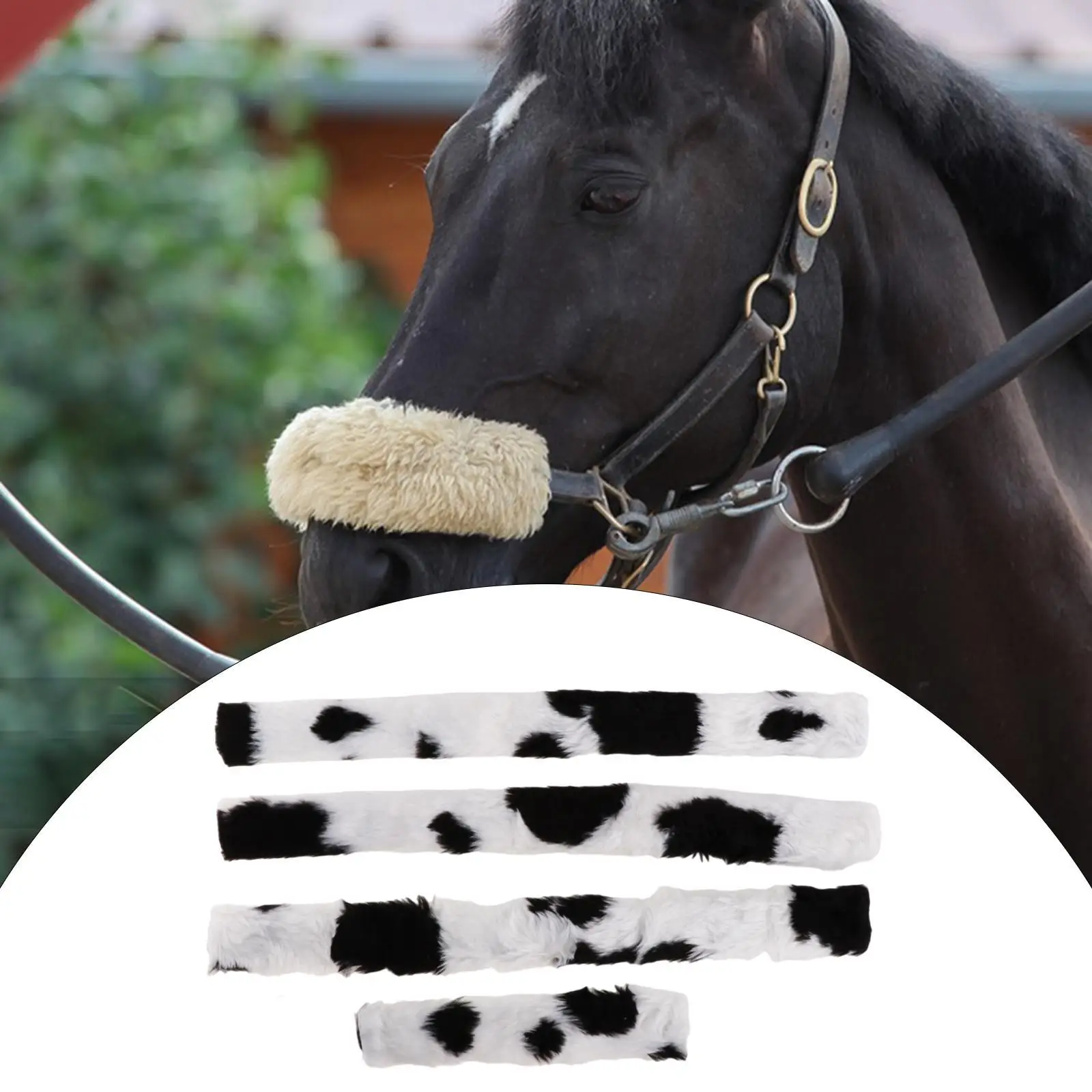 4Pcs Horse Halter Noseband Cover Flannel Sticky Halter Bridle Cover Portable Cushion Replacement Farming Comfortable Equestrian