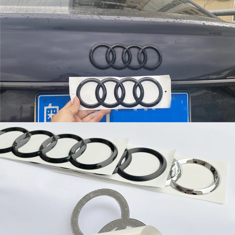 4 anéis abs 177mm 192mm 202mm 216mm 230mm emblema do porta-malas traseiro do carro logotipo adesivo decalque para audi a3 a4 a5 a6 a7 q2 q3 q5 q8 tt