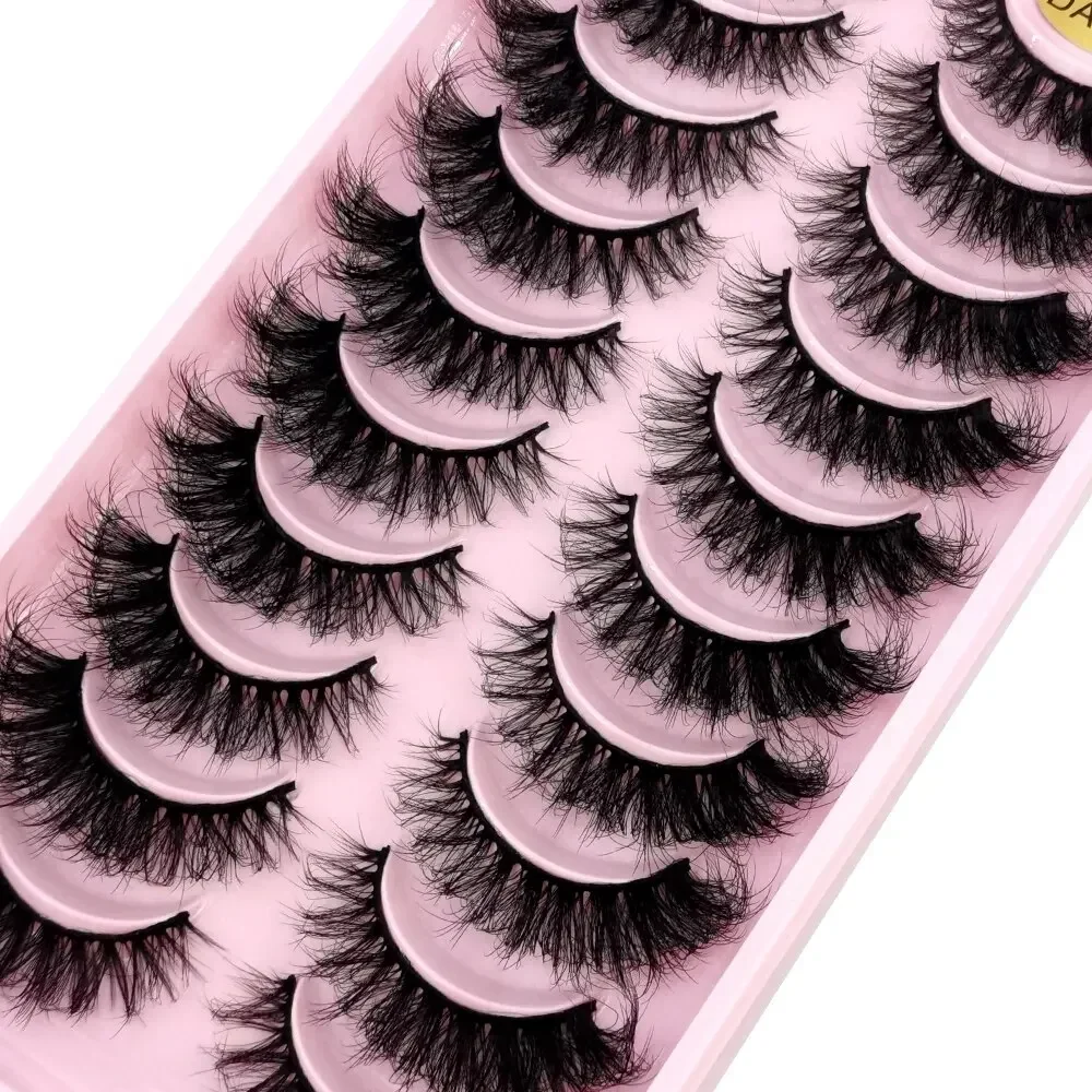 HBZGTLAD Künstliche Wimpern, Cat-Eye-Stil, flauschige künstliche Nerzwimpern, 8D Wispy Lashes, 10 Paar Packung, dramatische, lange, dicke Volumenwimpern