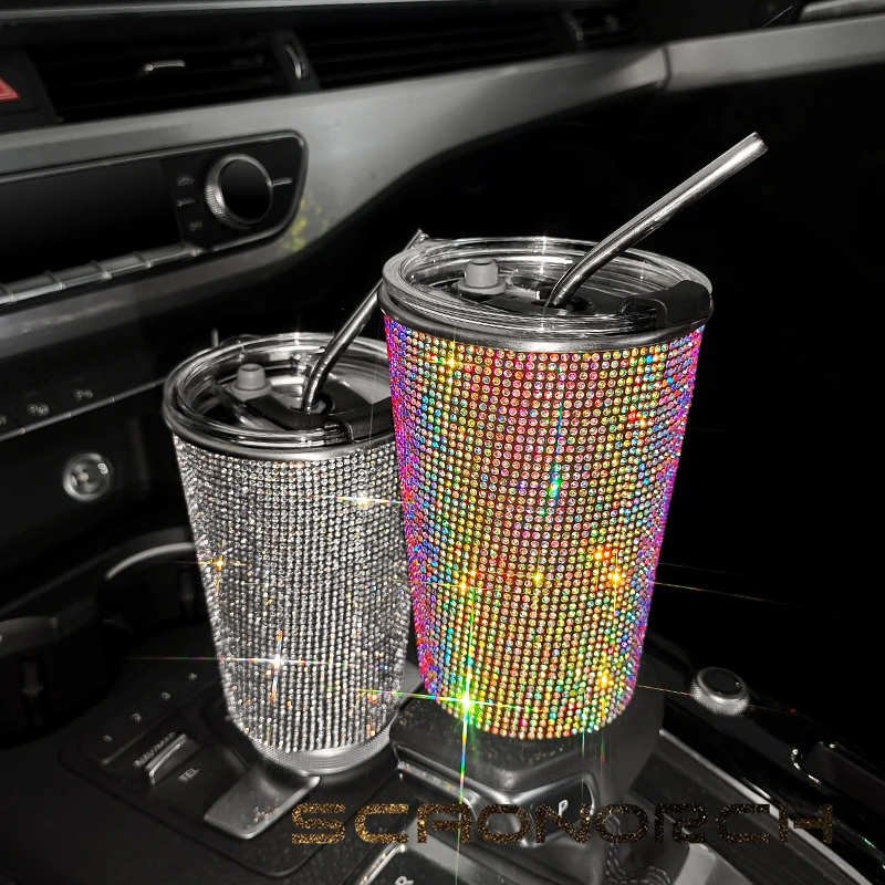 550ml Sparkling Rhinestone Insulated Thermos Vacuum Flask Bling Hot Water Thermos Straw Drink Cup Coffee Mug water bottles