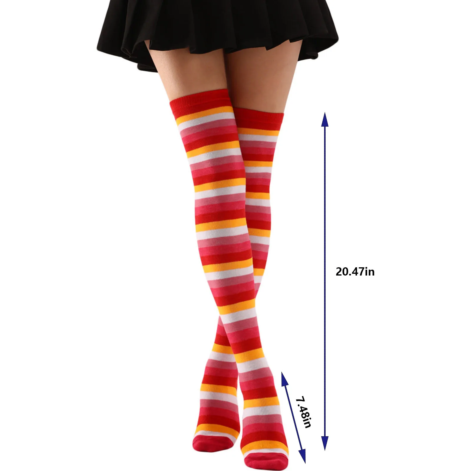 Women\'s Halloween Christmas Cosplay Accessories Colorful Rainbow Striped Thigh Over The Knee Socks Warm And Fashionable Stocking