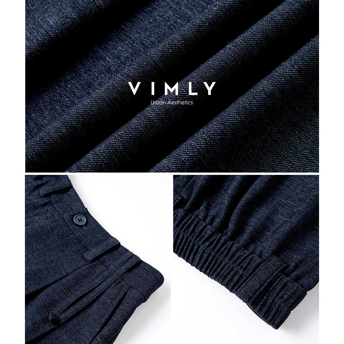 VIMLY Woman Blue Trousers Office Wear Autumn 2025 New Baggy Button Female Pants Casual  Pockets Long Pants Ropa De Mujer A0117