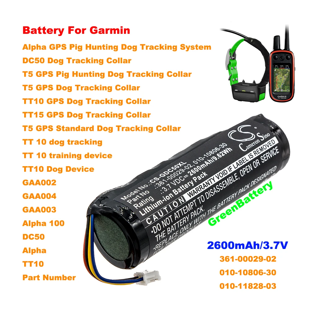 CS Dog Collar 010-10806-30 2600mAh Battery Garmin for TT 10 training device T5 GPS Standard Dog Tracking Collar GAA002 GAA004