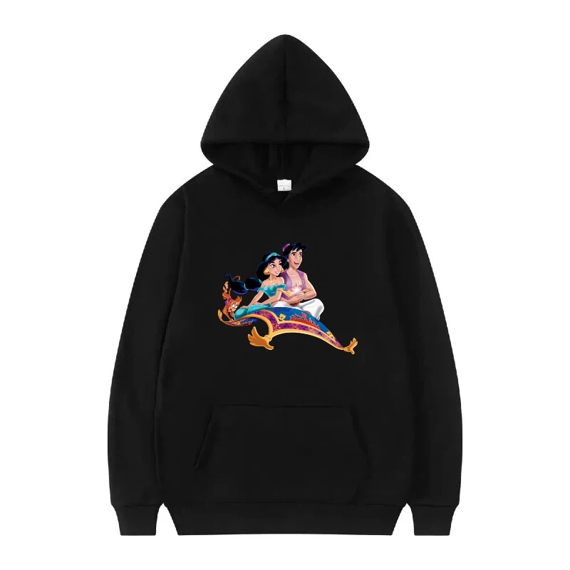Bluza damska z kapturem Disney Aladdin, wzór z kreskówki, sportowa, biała, luźna, wiosenna, tania, męska bluza dresowa