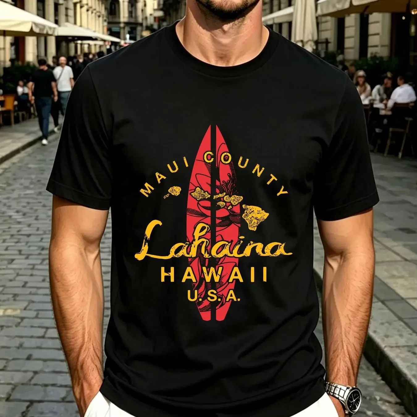 washed T Shirt NEW Hawaii Lahaina Maui Vintage Hawaiian Islands Surf S 5XL vintage Washed Casual Breathable Comfortable homme