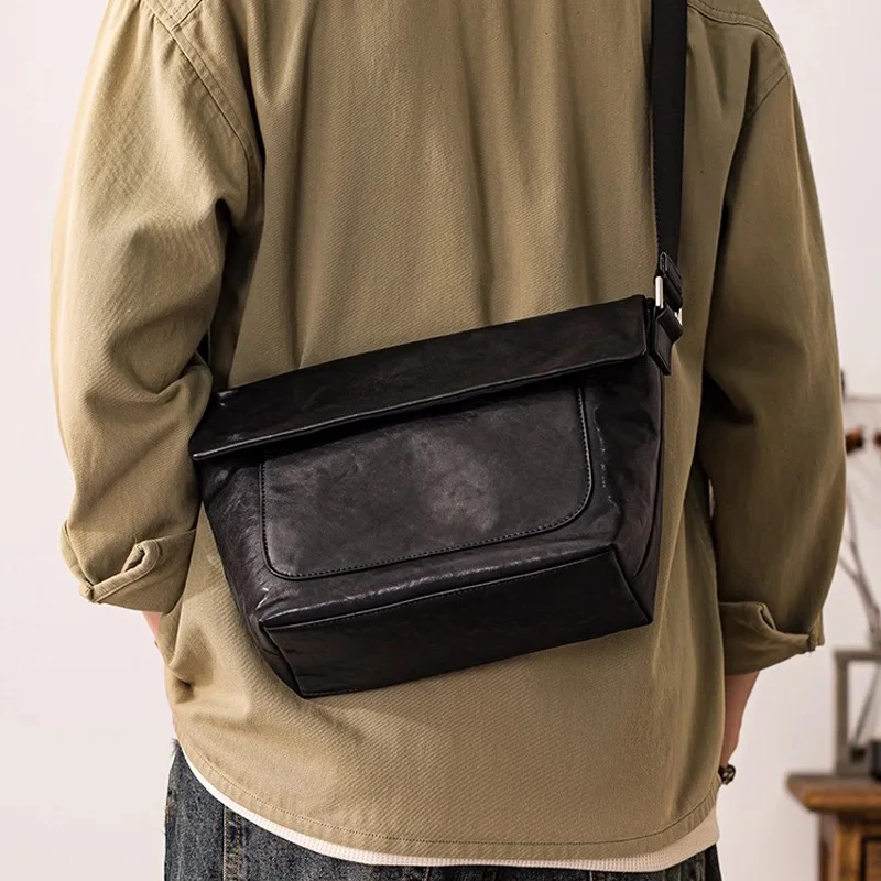 

SENOFAN Men's Bag Genuine Leather Commuter Simple Single Shoulder Diagonal Bags Planted Cowhide Courier Bag Trend Large Satchels