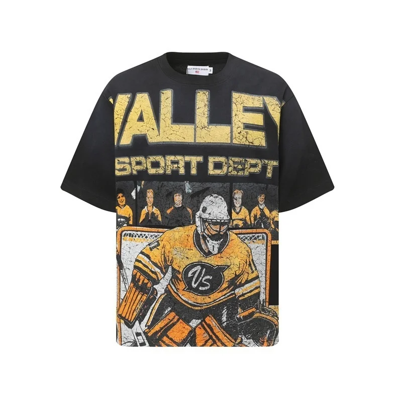 Vale FOREVER Summer New Arrival, American Retro Figure Print High Street Loose Casual Washed Vintage Short Sleeve T-Shirt