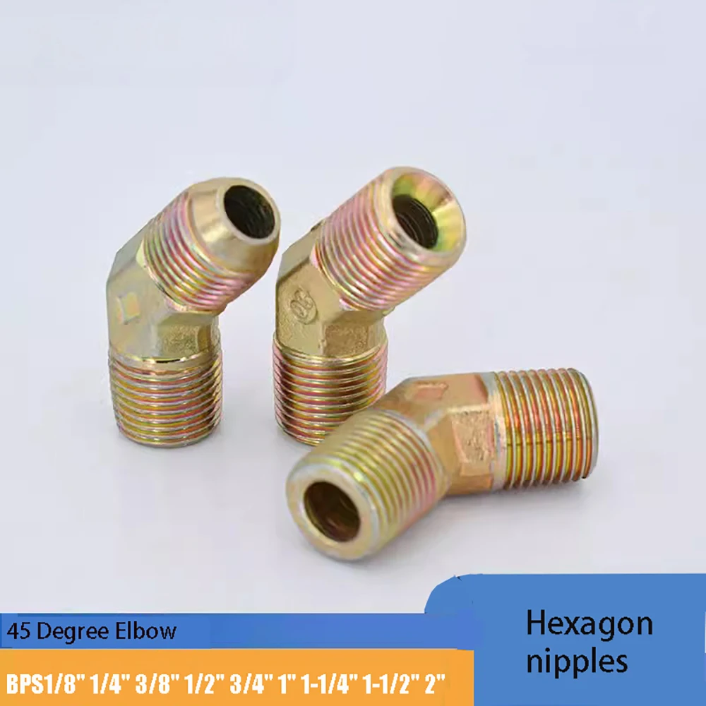 

Carbon Steel 45 Degree Elbow BSP Male Thread 1/8" 1/4" 3/8" 1/2" 3/4" 1" 2" Hydraulic Fitting High Pressure Oil Pipe Connector