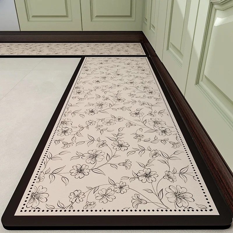 Sketch Flowers Carpet PVC Leather Kitchen Foot Mats Anti-slip Durable Floor Mat Oil-resistant Washable Easy Clean Rug Ковер 러그