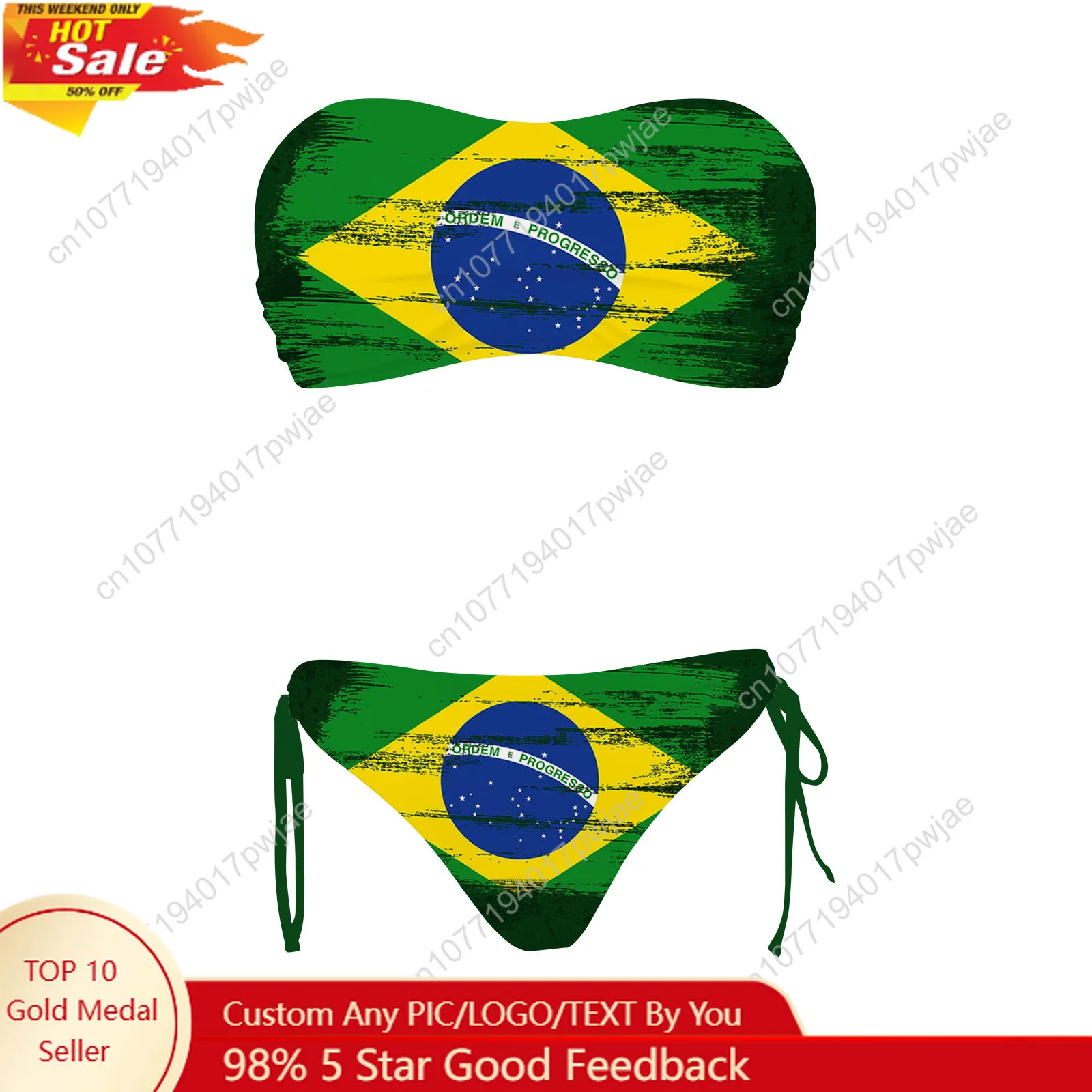 

Brazilian flag Custom Swimsuit Womens Drawstring Two Piece Set Bathing Suits Swimwear Pool Party Beach Bikini Beachwear