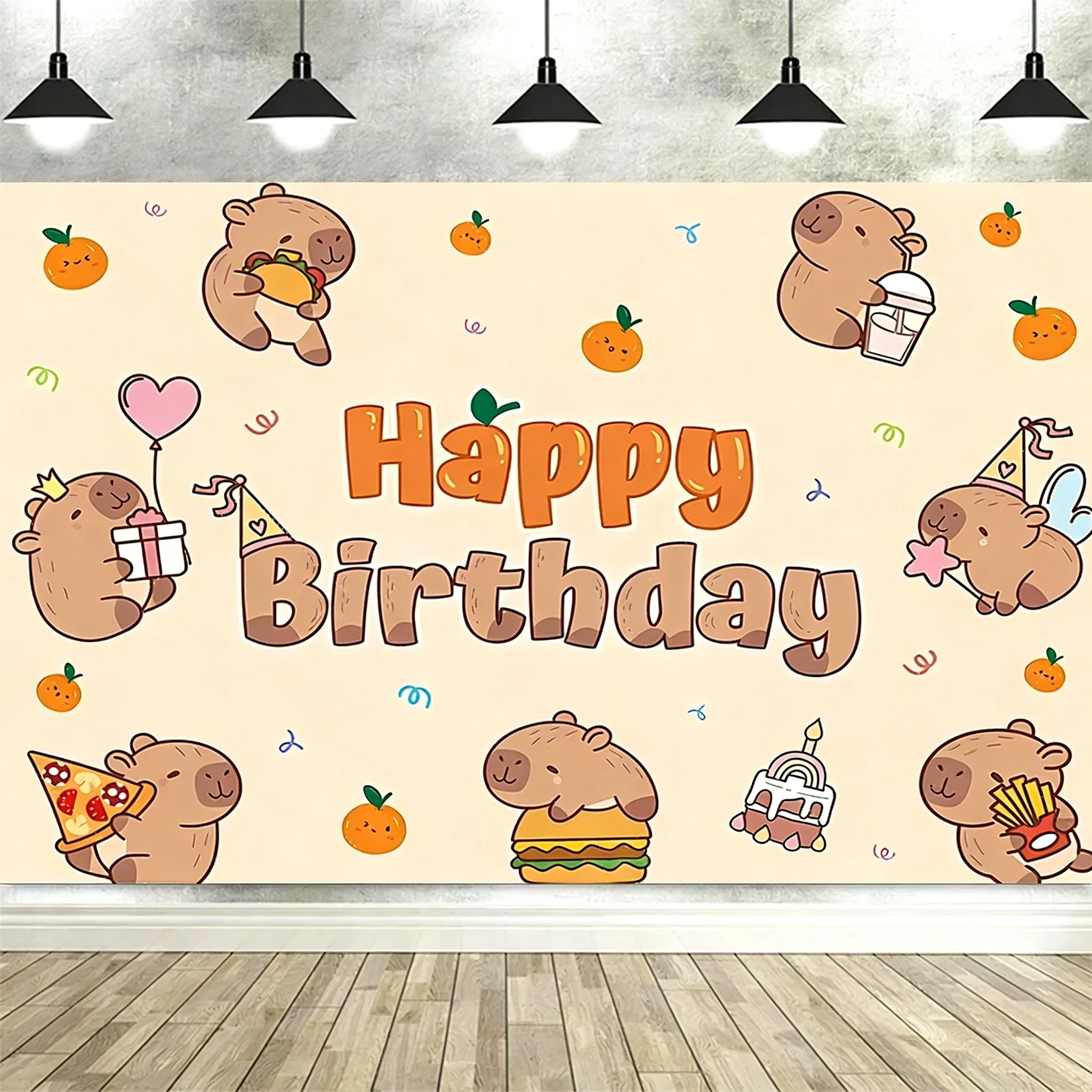 Happy Birthday Backdrop with Cute Capybara – Cartoon Animal Decor for Kids' Celebration, Perfect Photography Shoot Prop-Tapestry