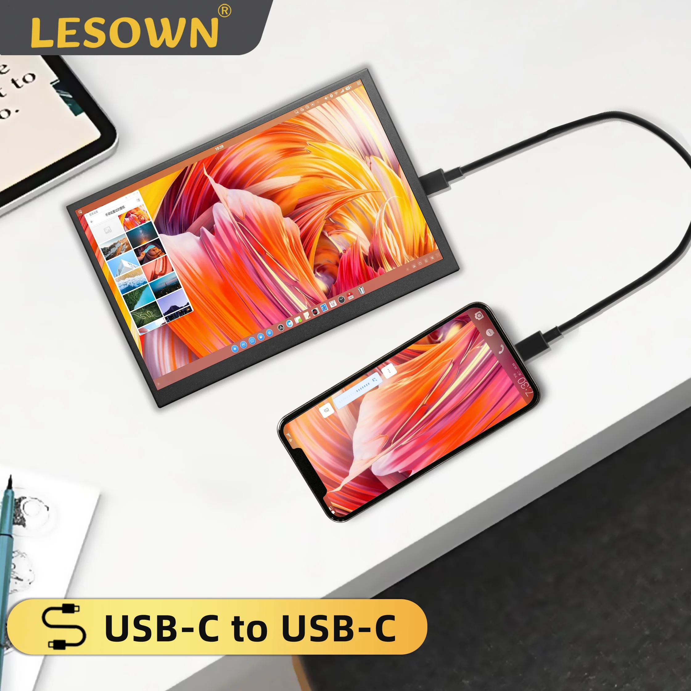 

LESOWN Portable 8.9 10.1 Inch Extra Monitor 1920x1200 IPS Touchscreen Side Display USB-C for Laptop PS4 Xbox Travel and Work Use