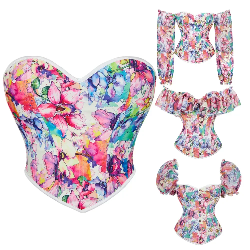 

Sexy Steampunk Vintage Victorian Chest Binder Floral Bustier Corset Women Wedding Overbust Corselet Lingerie