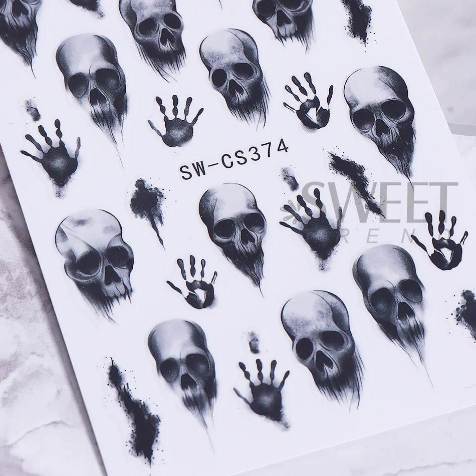 2 Stück Halloween-Nagelkunst-Aufkleber im dunklen Stil mit Skelett-Handabdruck, Spinnennetz und Fledermaus-Design, Nagelsticker für DIY-Maniküre-Dekoration. – Detail 6