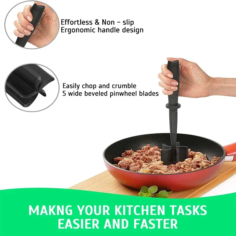 

Kitchen Meat Chopper Ground Beef Masher Utensil Heat Resistant Non-Stick Hamburger Choppe Potato Masher Tool Kitchen Gadgets