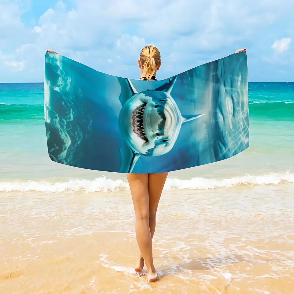 Shark Beach Towel, Great White Shark Print, Quick Dry Microfiber, Oversized for Beach, Pool, Travel, Gift for Him, Animal Lover