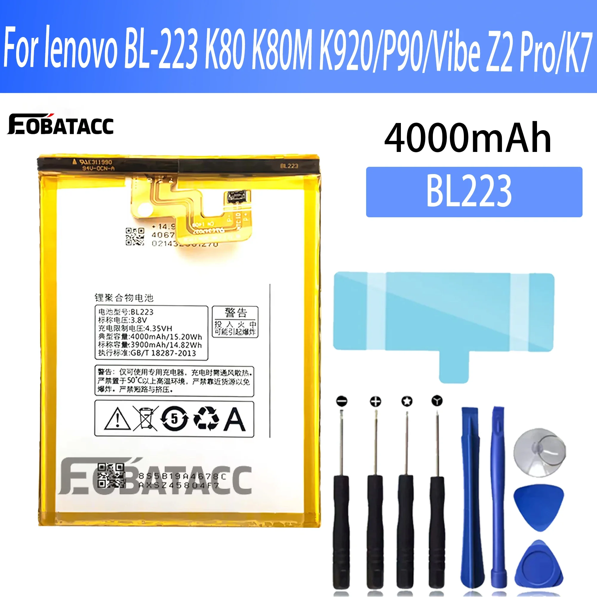 

100% New Original Battery BL223 For lenovo BL-223 K80 K80M K920/P90/Vibe Z2 Pro/K7 Battery + Free Tools