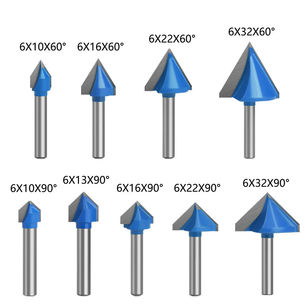 LAVIE Set 1/4 6mm Shank 60 90 120 150 Degree V Type Slotting Cutter Bit CNC Engraving Solid Router Bit Carbide Milling Cutter