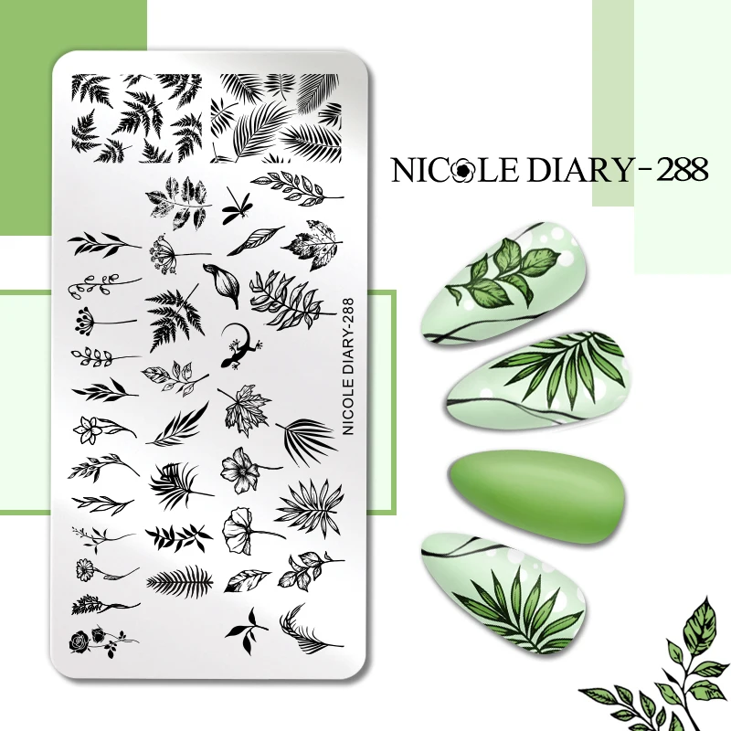 NICOLE DIARY Autumn Maple Leaf Nail Stamping Plates Geometry Flower Animal Nail Art Stamp Templates Needed Printing Nail Polish