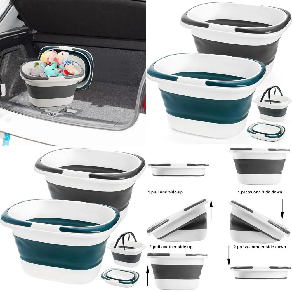 

Collapsible 16L Plastic Bucket with Handle - Foldable Mop & Laundry Basket for Cleaning, Car Wash, Fishing, and Camping