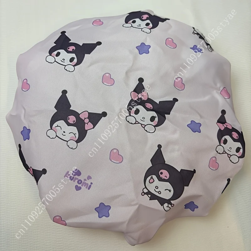 Sanrio Kuromi Shower Cap High-Quality Thickened Double-Layer Design  Cartoon Heart and Star Pattern Women Household Shower - view 5