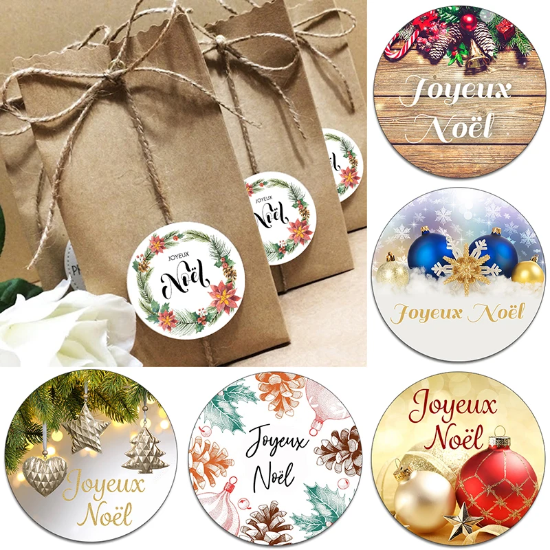 3.5/4.5cm Joyeux Noël Merry Christmas Stickers Labels Decorative Stickers Wrapping Gift Box Label French Xmas New Year Labels