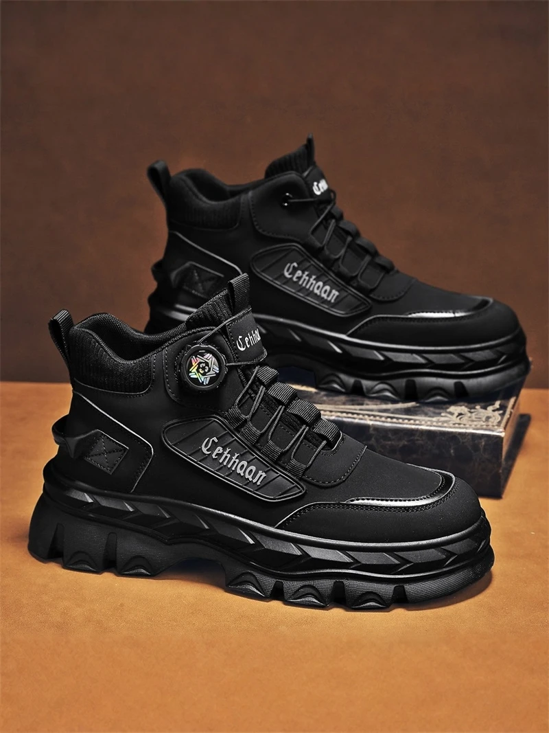 أحذية مارتن رجالية عالية الرقبة للخريف والشتاء، مقاومة للماء ومضادة للانزلاق، ذات نعل سميك لزيادة الطول، مناسبة للتسلق والعمل...