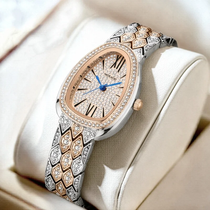 New Snake Head Women Watch Waterproof Quartz Wristwatch Rhinestone Rhombus Alloy Band Elegant Ladies Clock Gift Wedding Party