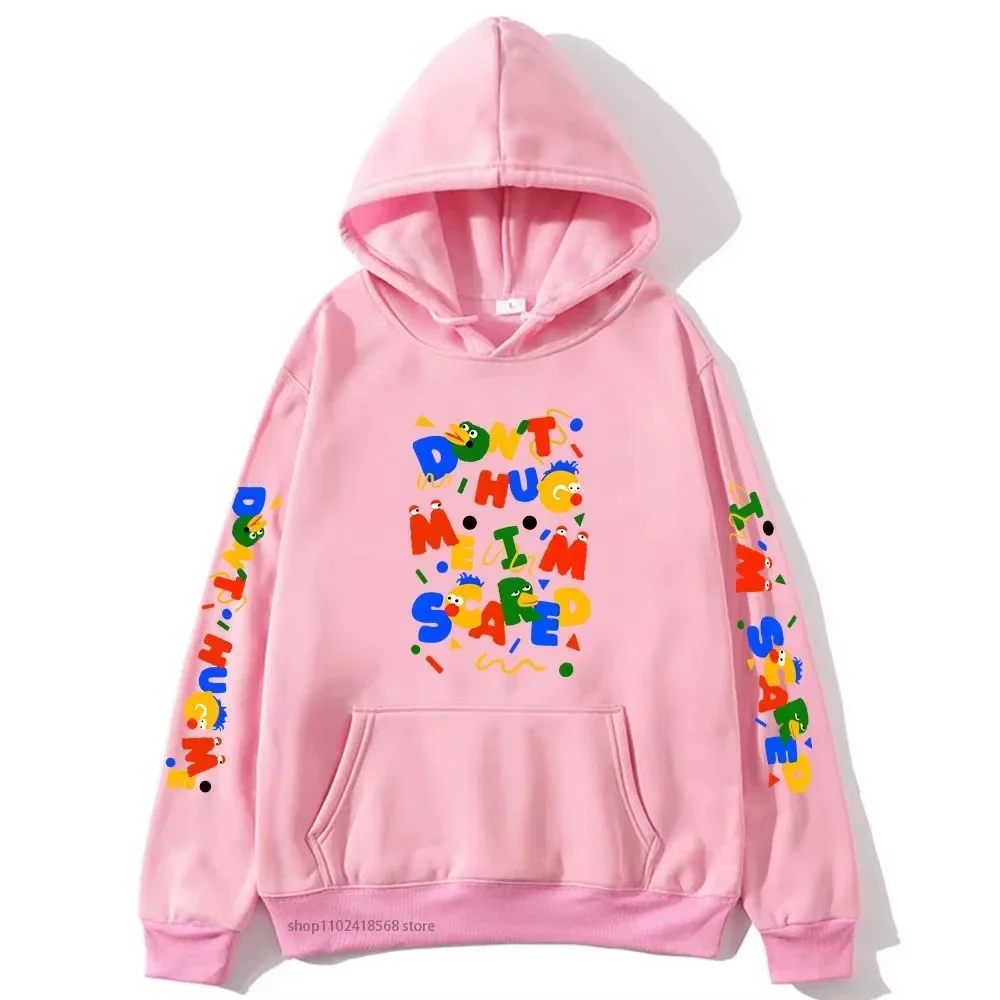 2025 الكرتون الجرافيك لا تعانقني ايم خائفة هوديس الرجال بلوزات للجنسين سوداديراس للنساء الملابس Harajuku أعلى Y2k
