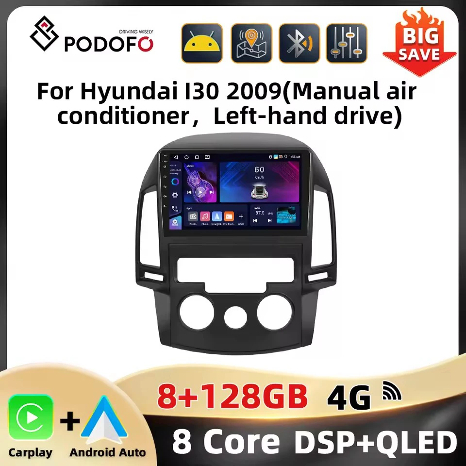 ستيريو سيارة Podofo-andro لهيونداي I30 ، مشغل وسائط متعددة ، 8Core ، G ، 2Din ، WiFi ، GPS ، مشغل سيارات ، DSP ، بلوتوث ، صوت